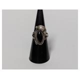 .925 Sterl Black Stone Ring w/Rope Border Sz 7