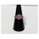 .925 Sterl Pink Cluster/Diam Split Shank Ring Sz 7