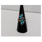 .925 Sterl Turquoise Teardrop Cluster Ring Sz 8