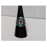 .925 Sterl Turquoise/Blue Trio Stone Ring Sz 8