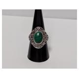 .925 Sterl Green Oval Stone Ring Sz 9