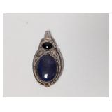 .925 Sterling Blue & Black Stone Pendant 42g