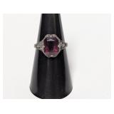 .925 Sterl Vtg Purple Gem Filigree Ring Sz 7.5