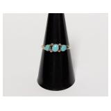 .925 Sterl Turquoise Three Stone Ring Sz 8