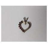 .925 Sterling Heart Pendant Red Stones