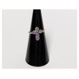 .925 Sterl Iridescent Gem Cross Ring Sz 5.5