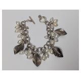8" .925 Sterling Feather & Pearl Bracelet 63.1g
