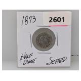 1873 90% Silv Seated Half $1 Dime