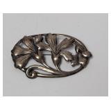 Art Nouveau Ornate .925 Silv Floral Brooch