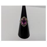 10K Gold Two Tone Vtg Magenta Gem Filigree Ring