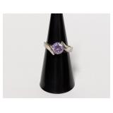 .925 Sterl Purple Stone Ring Sz 7