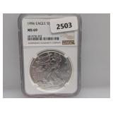 NGC 1996 MS69 1oz .999 Silv Eagle $1