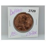 1oz .999 Copper Buffalo Round