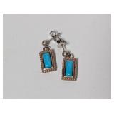 .925 Sterl Rectangle Turquoise Dangle Earrings