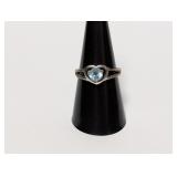 .925 Sterl Blue Stone Heart Ring Sz 8