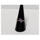 .925 Sterl Purple Stone Grape Pattern Ring Sz 8