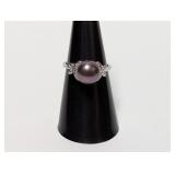 .925 Sterl Dark Pearl Center w/Diam Accent Ring