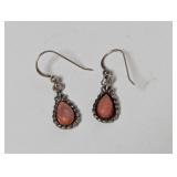 .925 Sterling Red Stone Dangle Earrings