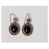 .925 Sterl Black Cabochon Stone Earrings