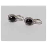 .925 Sterl Oval Dark Stone Halo Leverback