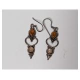 .925 Sterl Ornate Amber Dangle Earrings