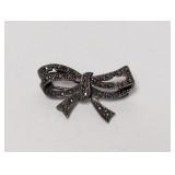 .925 Sterling Marcasite Bow Brooch