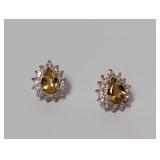 .925 Sterl Yellow Pear Shaped Stone Earrings