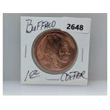 1oz .999 Copper Buffalo Round