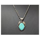 18" .925 Sterl Chain w/Oval Turquoise Pendant
