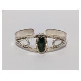 .925 Sterl Green Oval Stone Center Cuff Bracelet