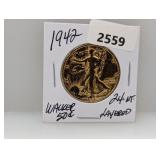 1942 24K Gold Layered 90% Silv Walker Half $1