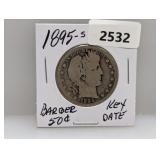 Key Date 1895-S 90% Silv Barber Half $1