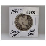 Key Date 1901-S 90% Silv Barber Half $1