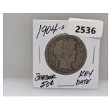 Key Date 1904-S 90% Silv Barber Half $1