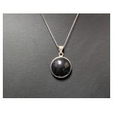 18".925 Sterl Chain w/Black & Turquoise Pendant