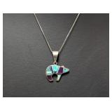 18" .925 Sterl Chain w/Inlay Bear Pendant