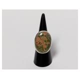 .925 Sterl Green Brown Patterned Stone Ring Sz 8