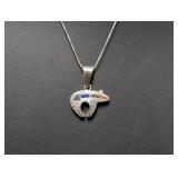 18" .925 Sterl Chain w/Multicolor Inlay Bear Pend