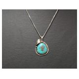 18" .925 Sterl Chain w/Oval Turquoise Pendant
