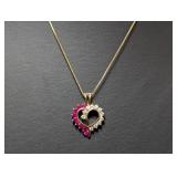 18" Vermeil/.925 Sterl Chain w/Gemstone Heart Pen
