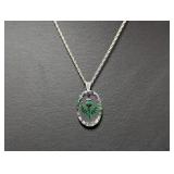 18" .925 Sterl Chain w/Oval Resin Thistle Pendant