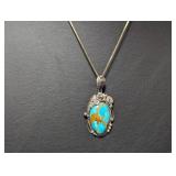18" .925 Sterl Chain w/Oval Turquoise Pendant