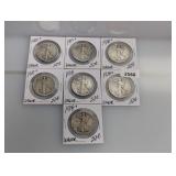 (7) Mixed Date 90% Silv Walker Half $1 Dollars