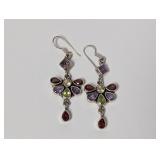 .925 Sterl Colorful Gemstone Cluster Earrings