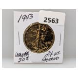 1943 24K Gold Layered 90% Silv Walker Half $1