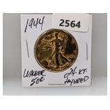1944 24K Gold Layered 90% Silv Walker Half $1