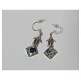 .925 Sterl Square Gem Stone Turtle Earrings