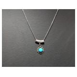 18" .925 Sterl Chain w/Round Turquoise Pendant