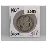 1913-S 90% Silv Barber Half $1 Dollar
