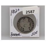 1902-S 90% Silv Barber Half $1 Dollar